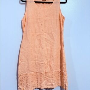 Peach 100% Linen Dress Womens Size Medium Eyelet Hem Summer Spring Resort Chic